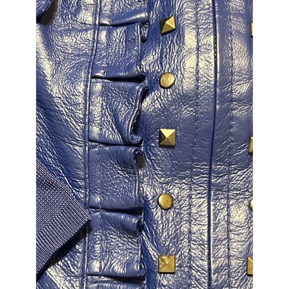 Peter Nygard Studded Ruffle Leather Knit Sweater Jacket Royal Blue Size M - Picture 2 of 5